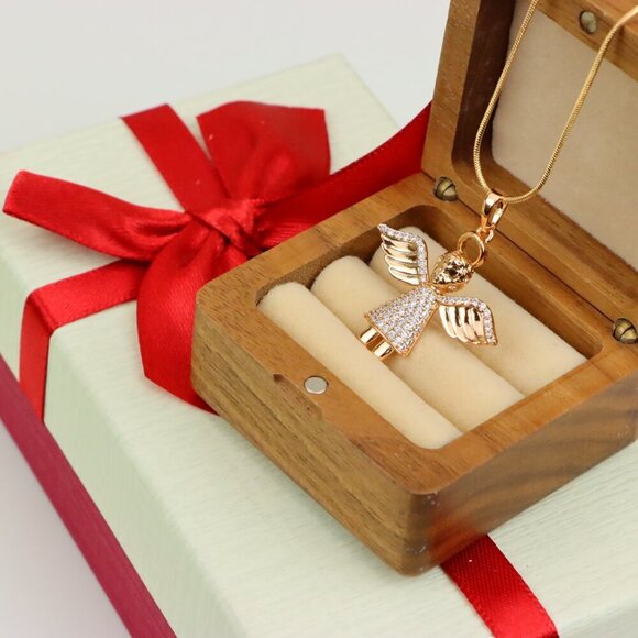 "Sparkling Angel Rose Gold Pendant with Wings and Halo, XPPT1212 - Picture 10 of 12